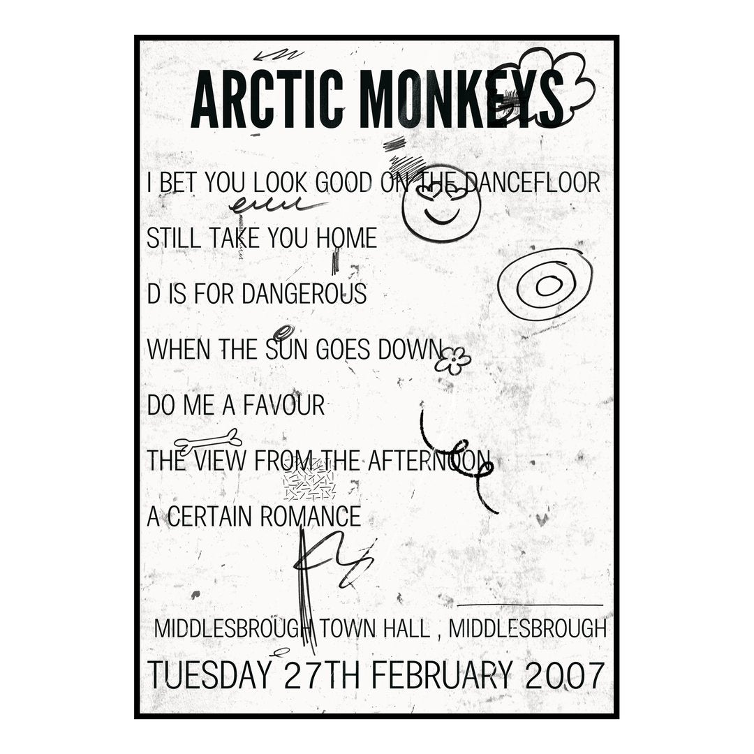 Arctic Monkeys Middlesbrough 27th February 2007 Setlist poster