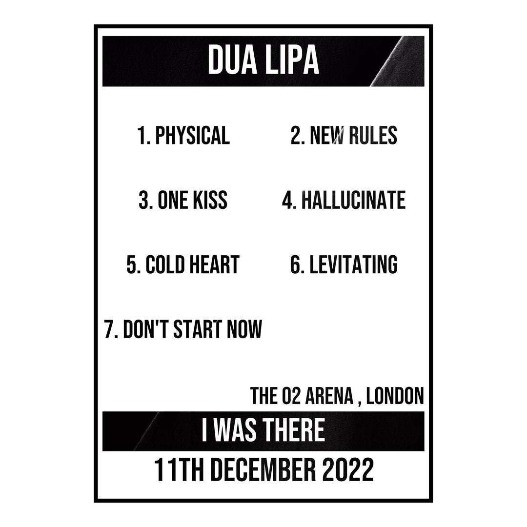 Dua Lipa London 11th December 2022 Setlist poster