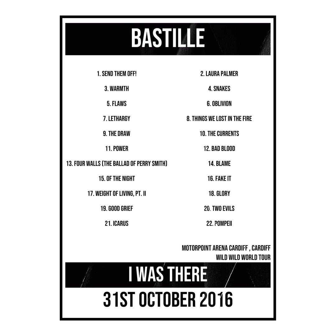Bastille Cardiff 31st October 2016 Setlist poster