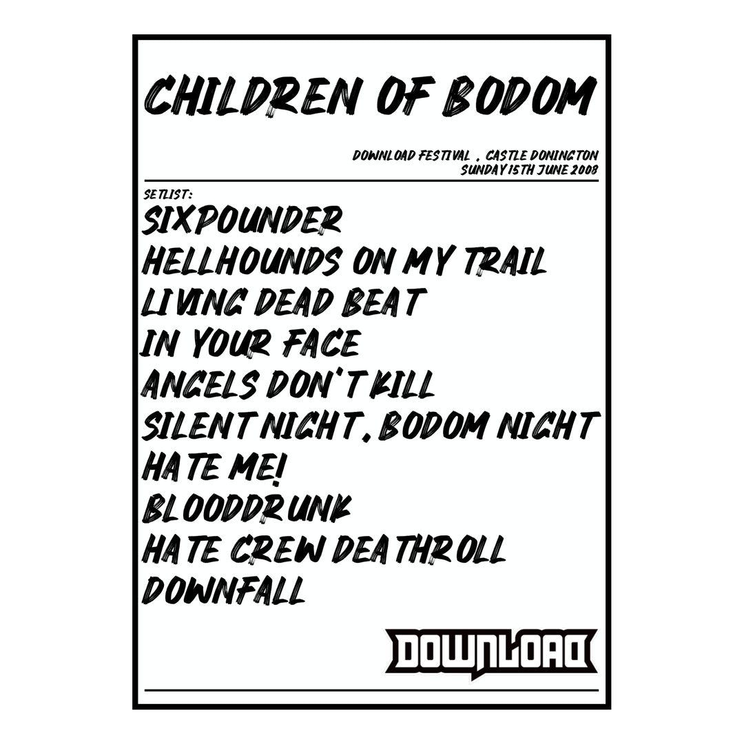 Children of Bodom Castle Donington 15th June 2008 Setlist poster