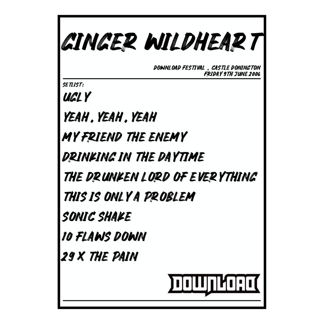 Ginger Wildheart Castle Donington 9th June 2006 Setlist poster