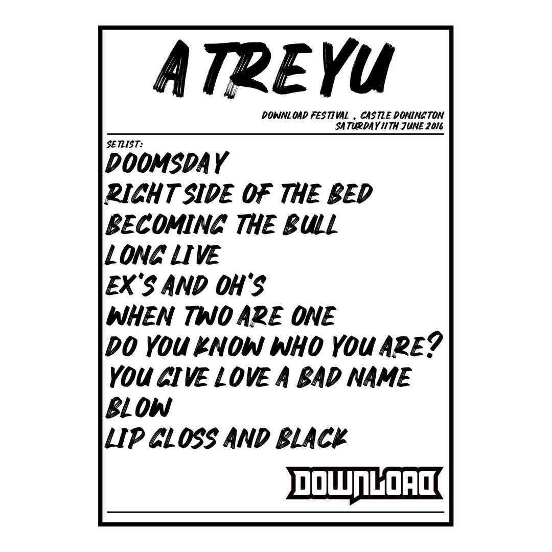 Atreyu Castle Donington 11th June 2016 Setlist poster