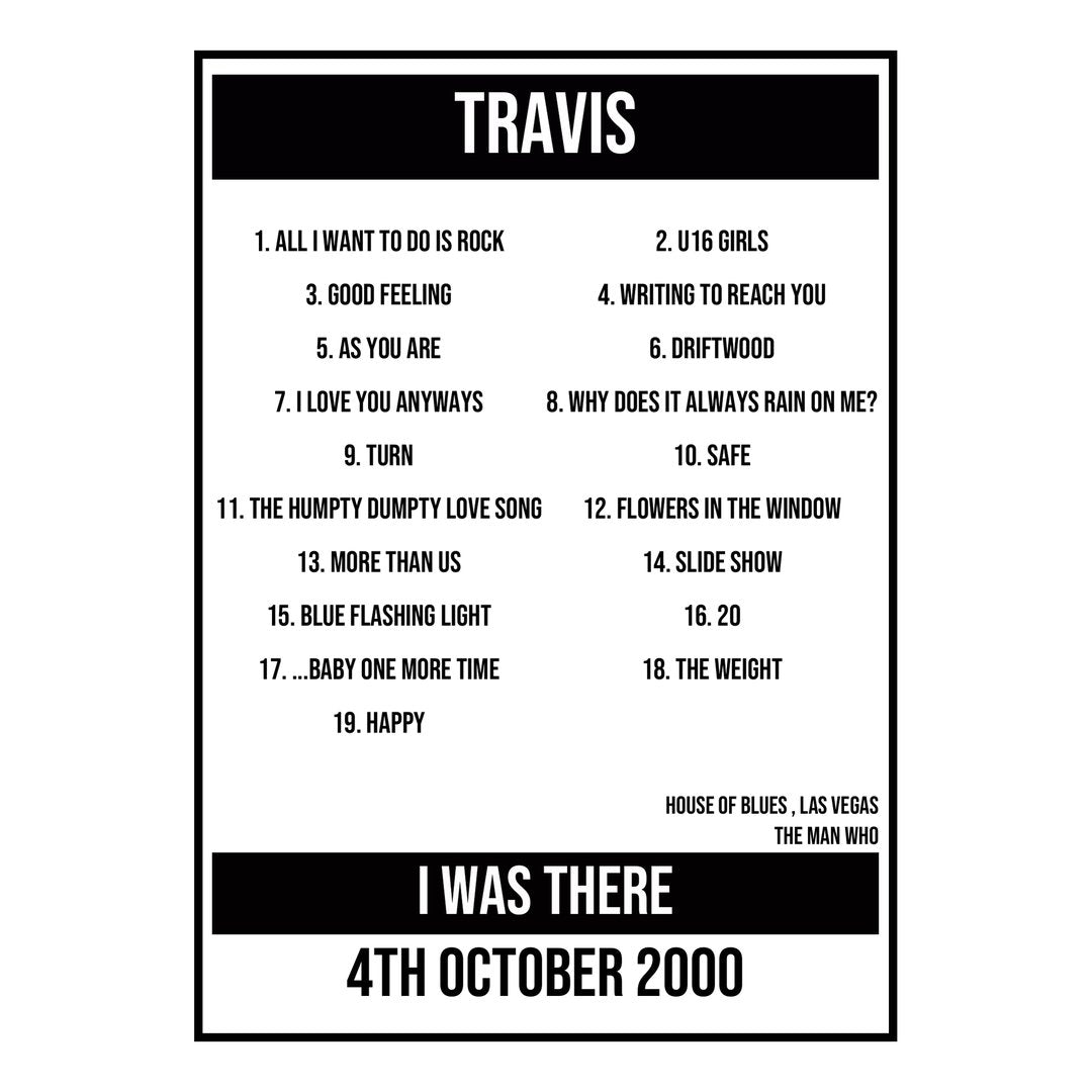 A Setlist Poster Featuring Travis Gig from Las Vegas in 2000