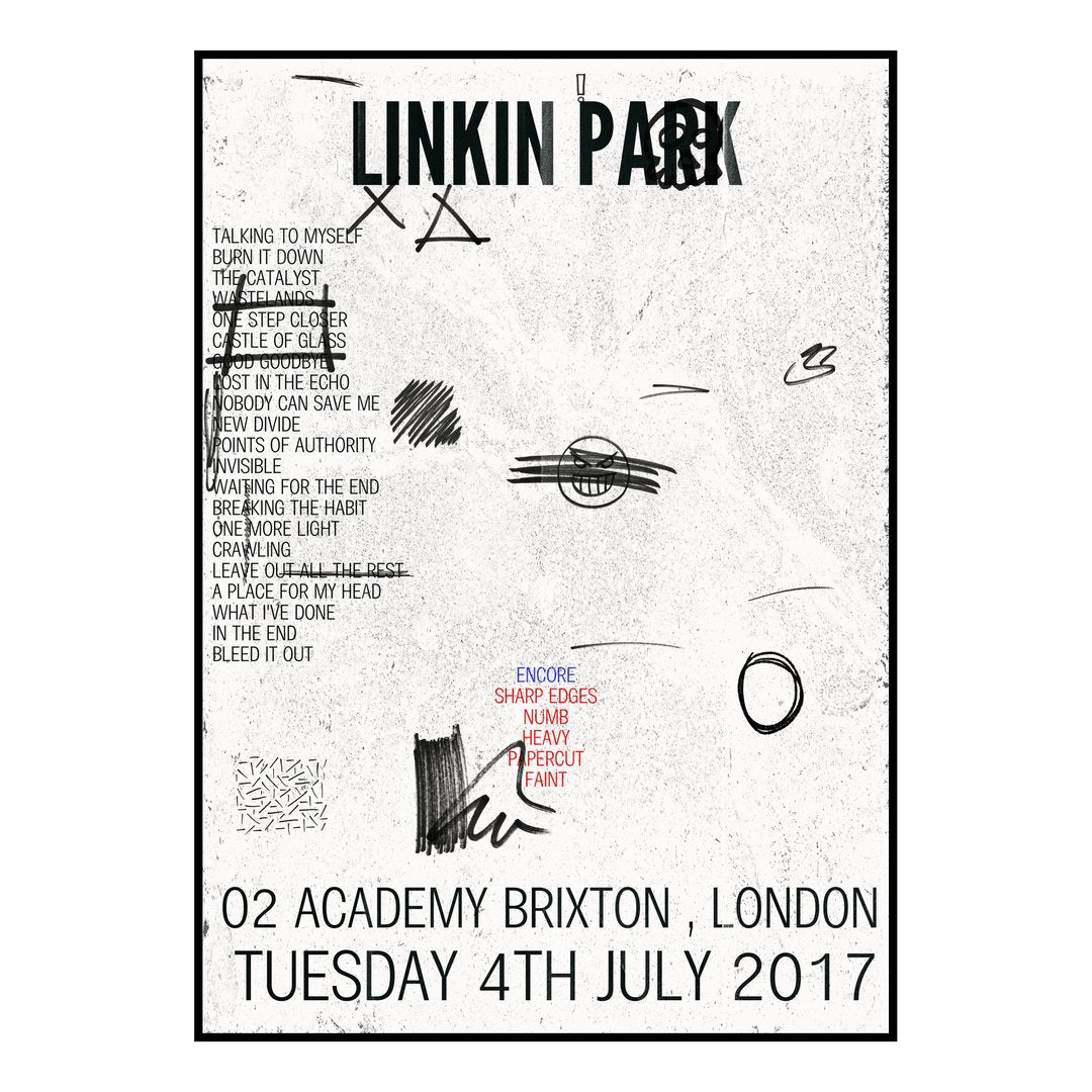 Linkin Park London 4th July 2017 Setlist poster