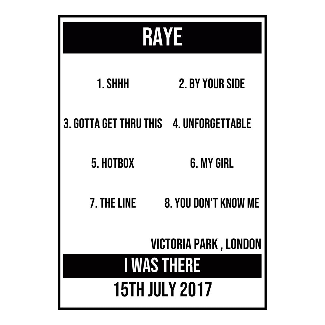 A Setlist Poster Featuring RAYE Gig from London in 2017