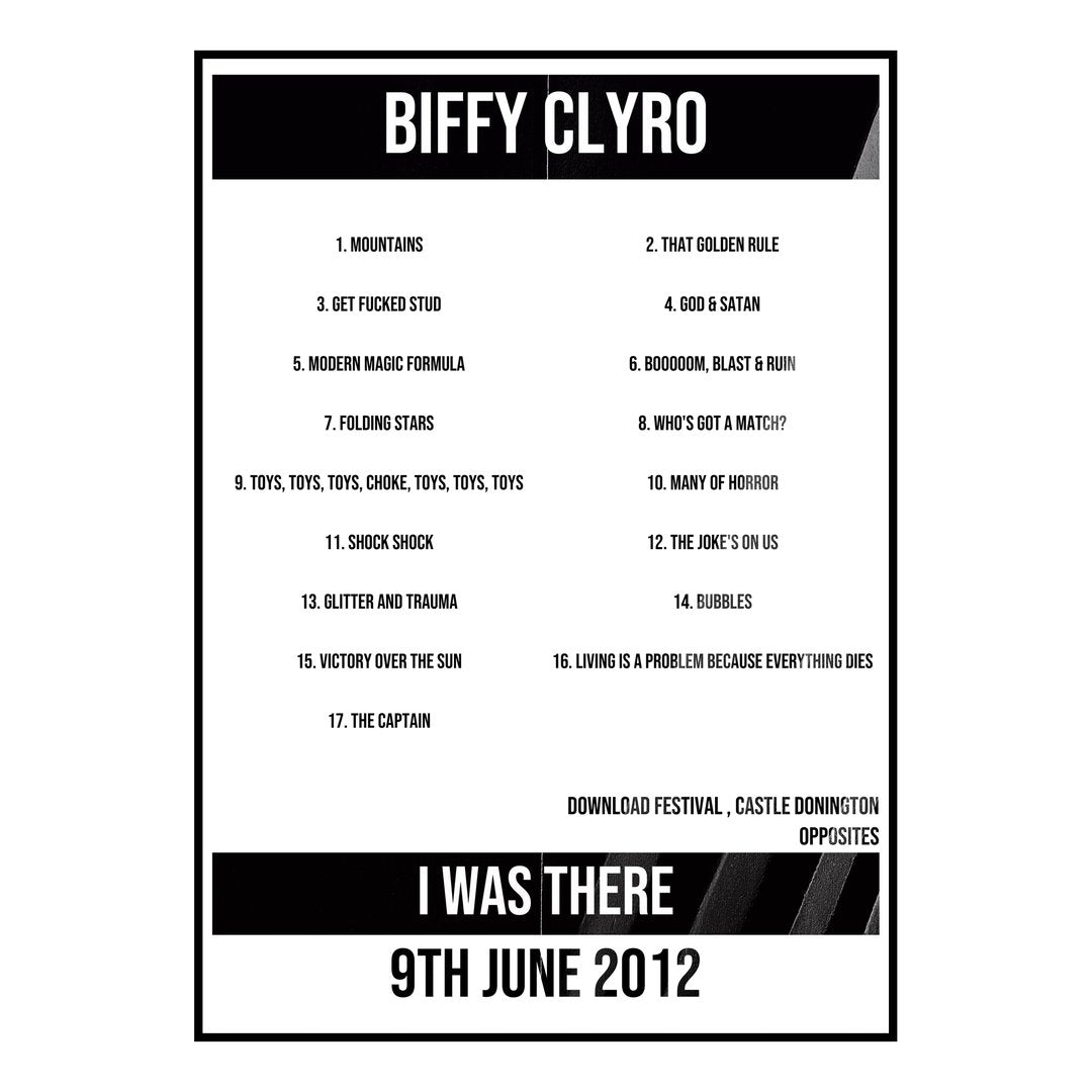 Biffy Clyro Castle Donington 9th June 2012 Setlist poster