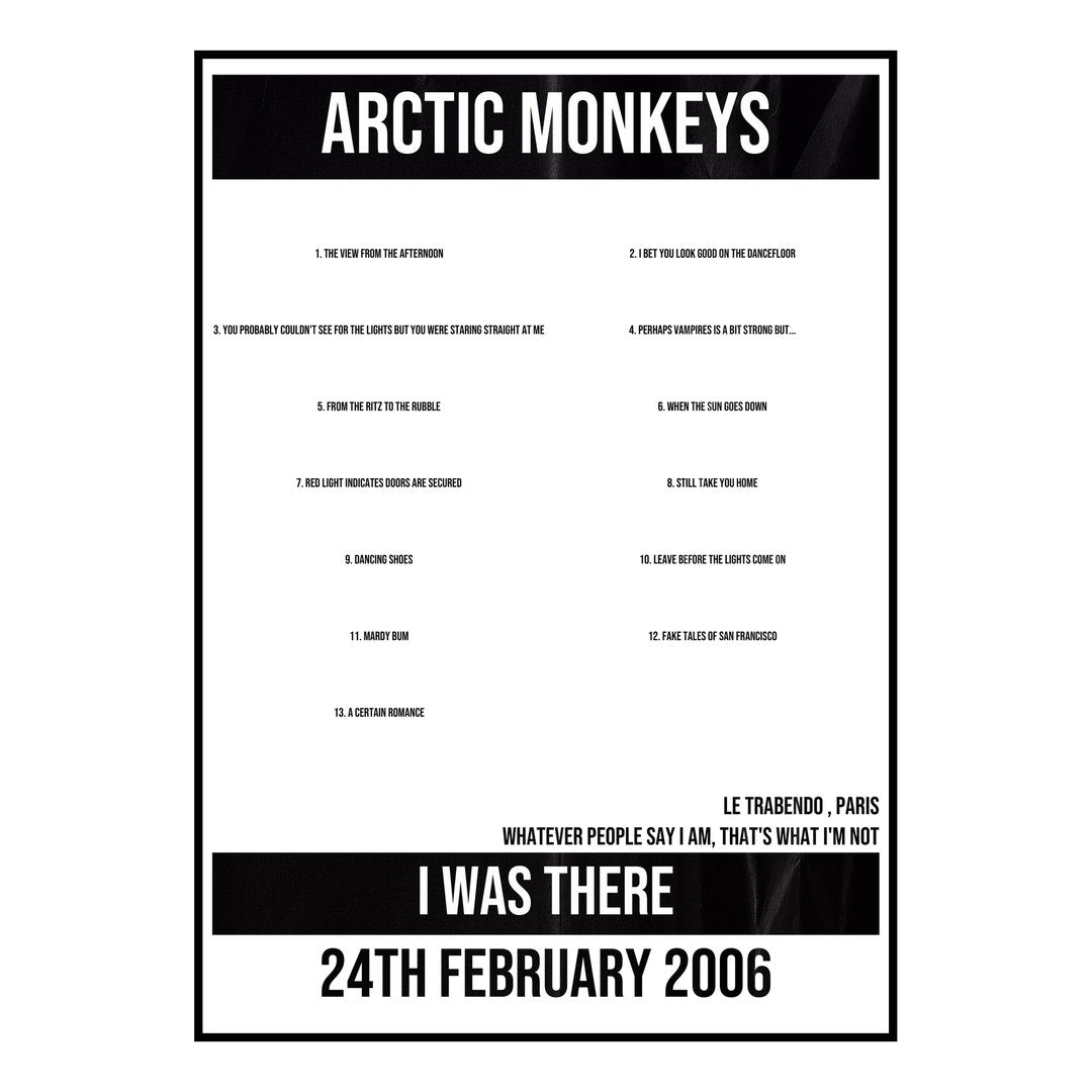 Arctic Monkeys Paris 24th February 2006 Setlist poster