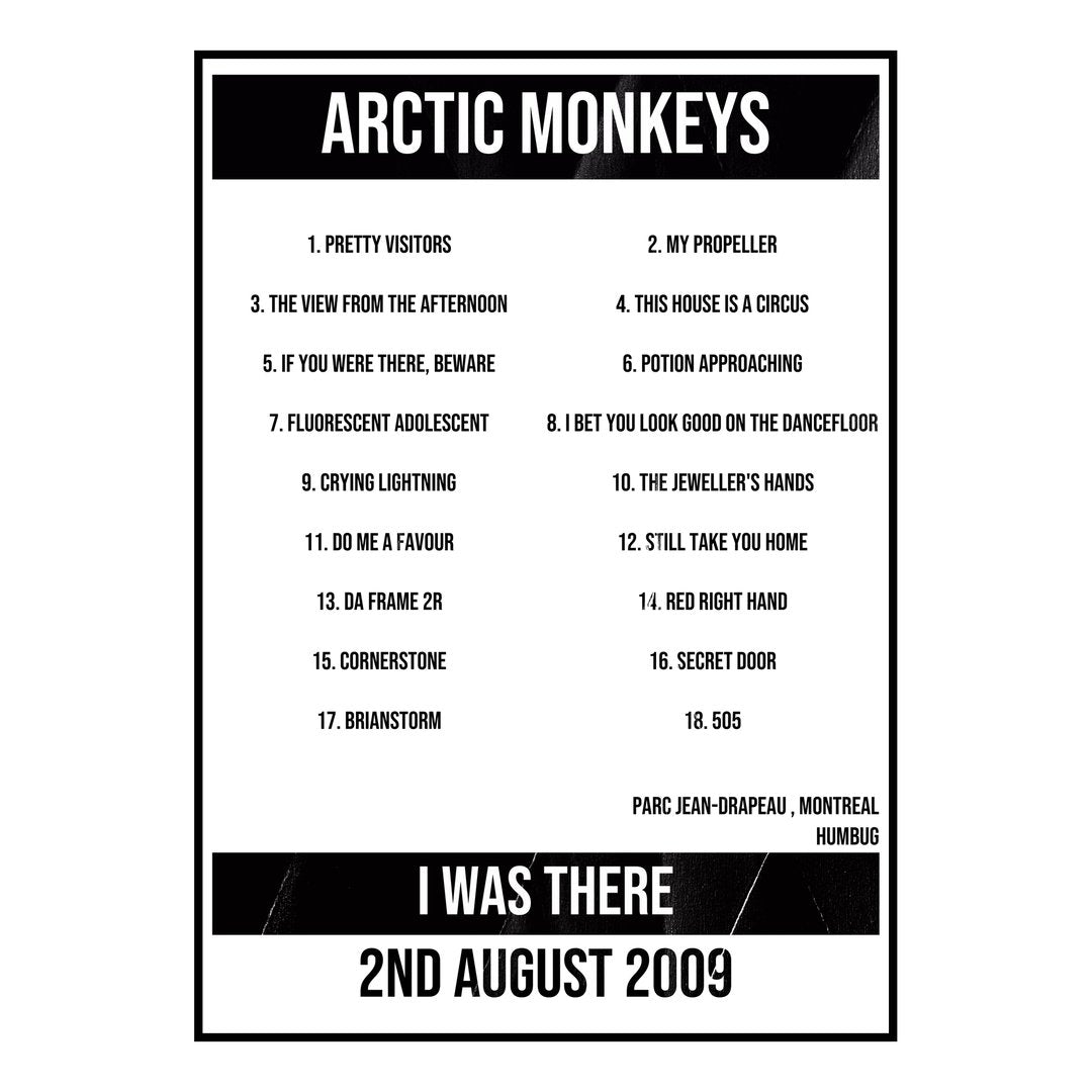 Arctic Monkeys Montreal 2nd August 2009 Setlist poster