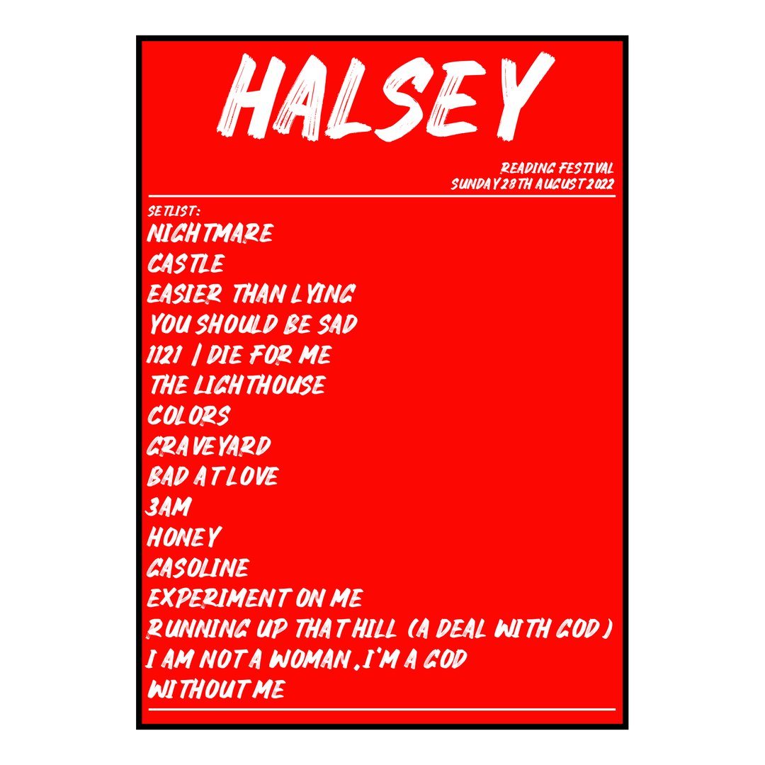 Halsey Reading 28th August 2022 Setlist poster