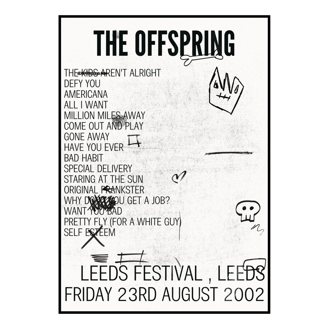 The Offspring Leeds 23rd August 2002 Setlist poster
