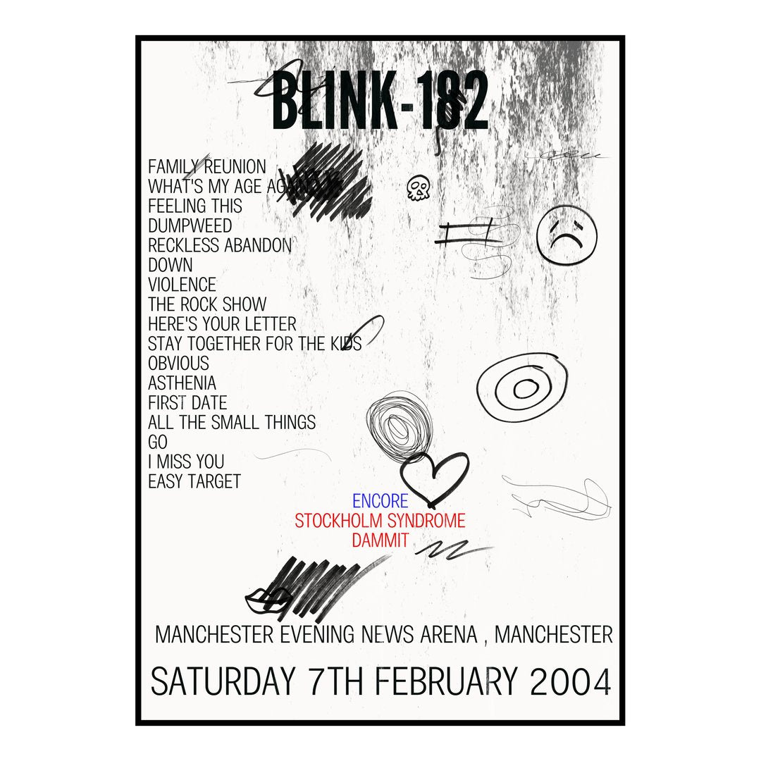 blink‐182 Manchester 7th February 2004 Setlist poster