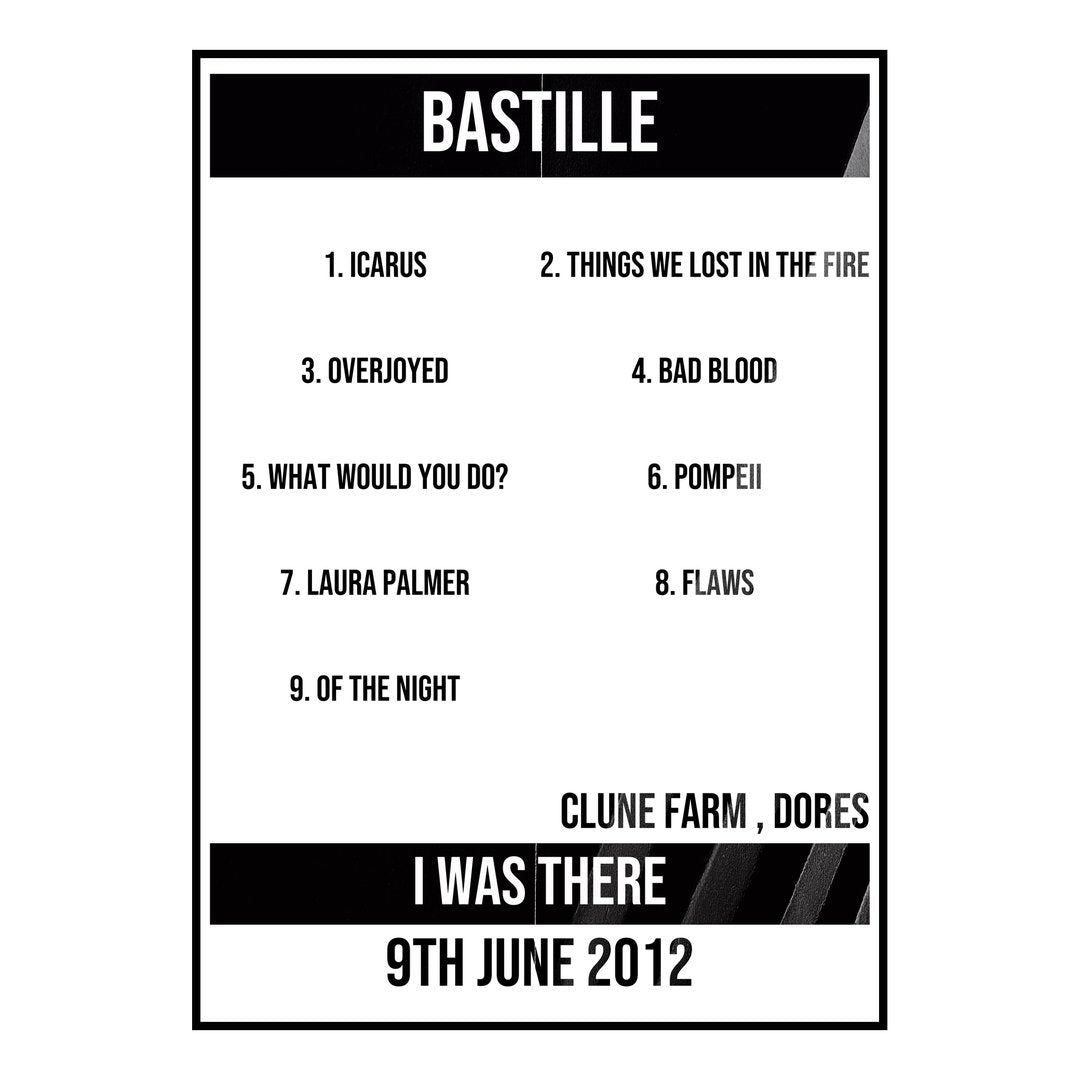Bastille Dores 9th June 2012 Setlist poster