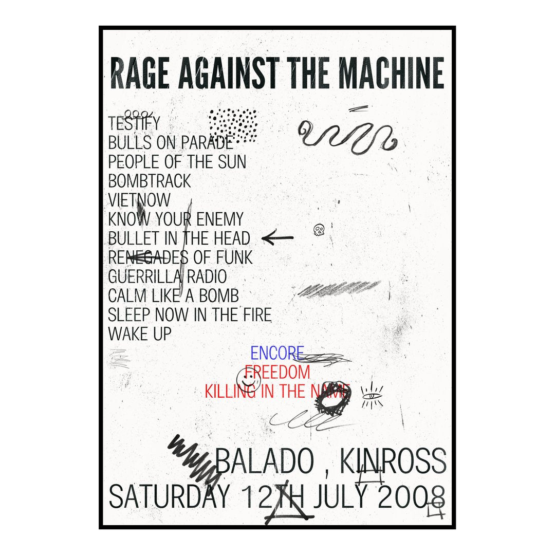 Rage Against the Machine Kinross 12th July 2008 Setlist poster