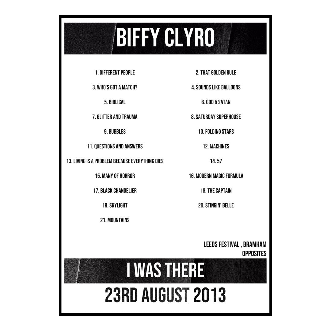 Biffy Clyro Bramham 23rd August 2013 Setlist poster
