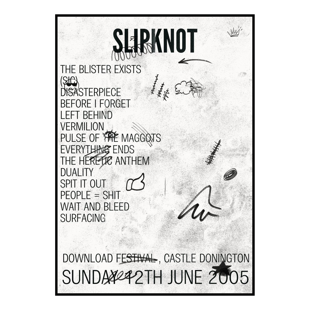 Slipknot Castle Donington 12th June 2005 Setlist poster