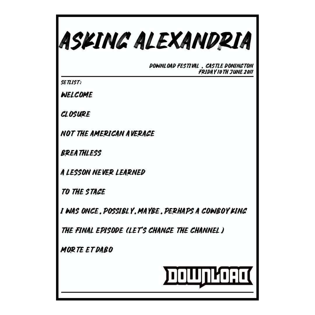Asking Alexandria Castle Donington 10th June 2011 Setlist poster