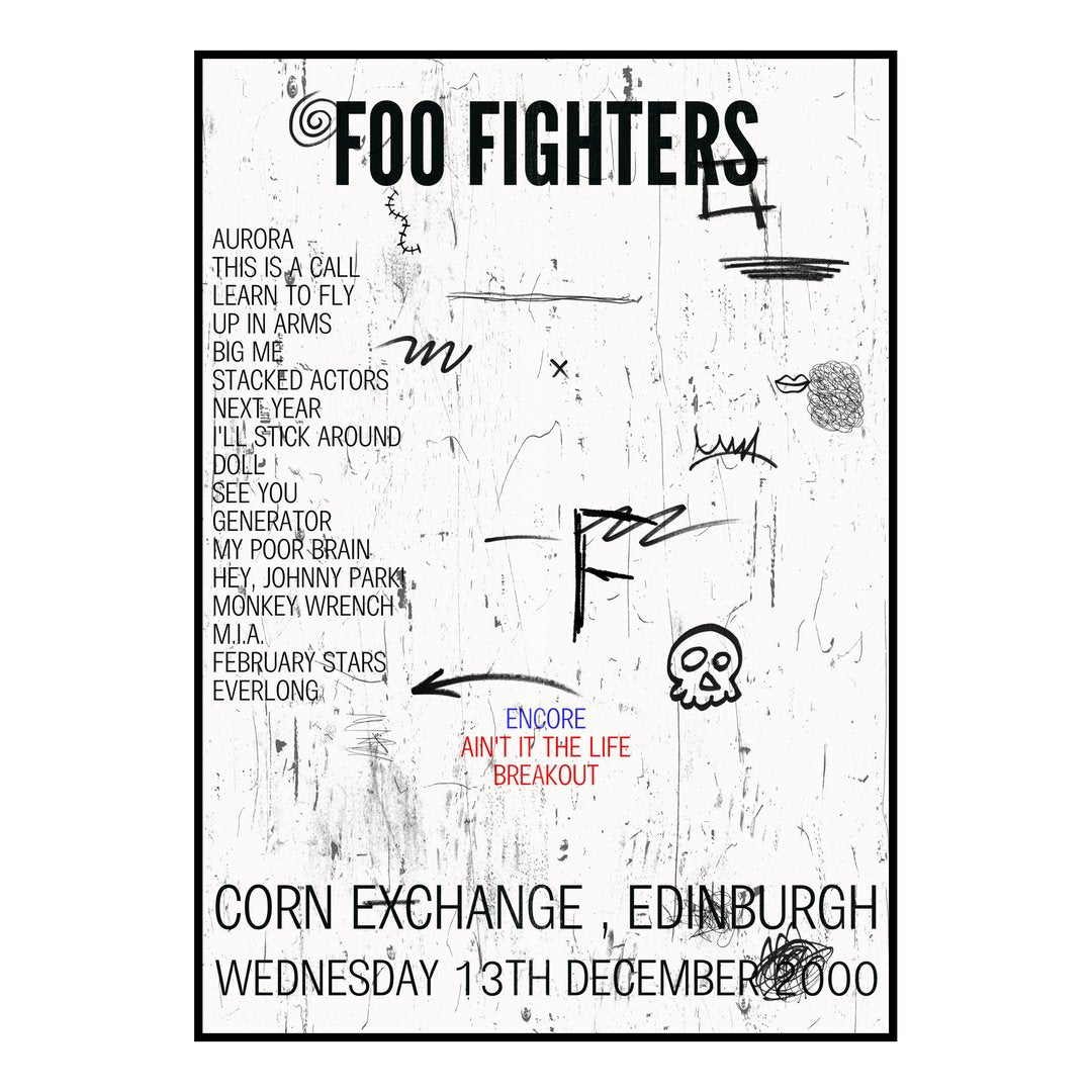 Foo Fighters Edinburgh 13th December 2000 Setlist poster