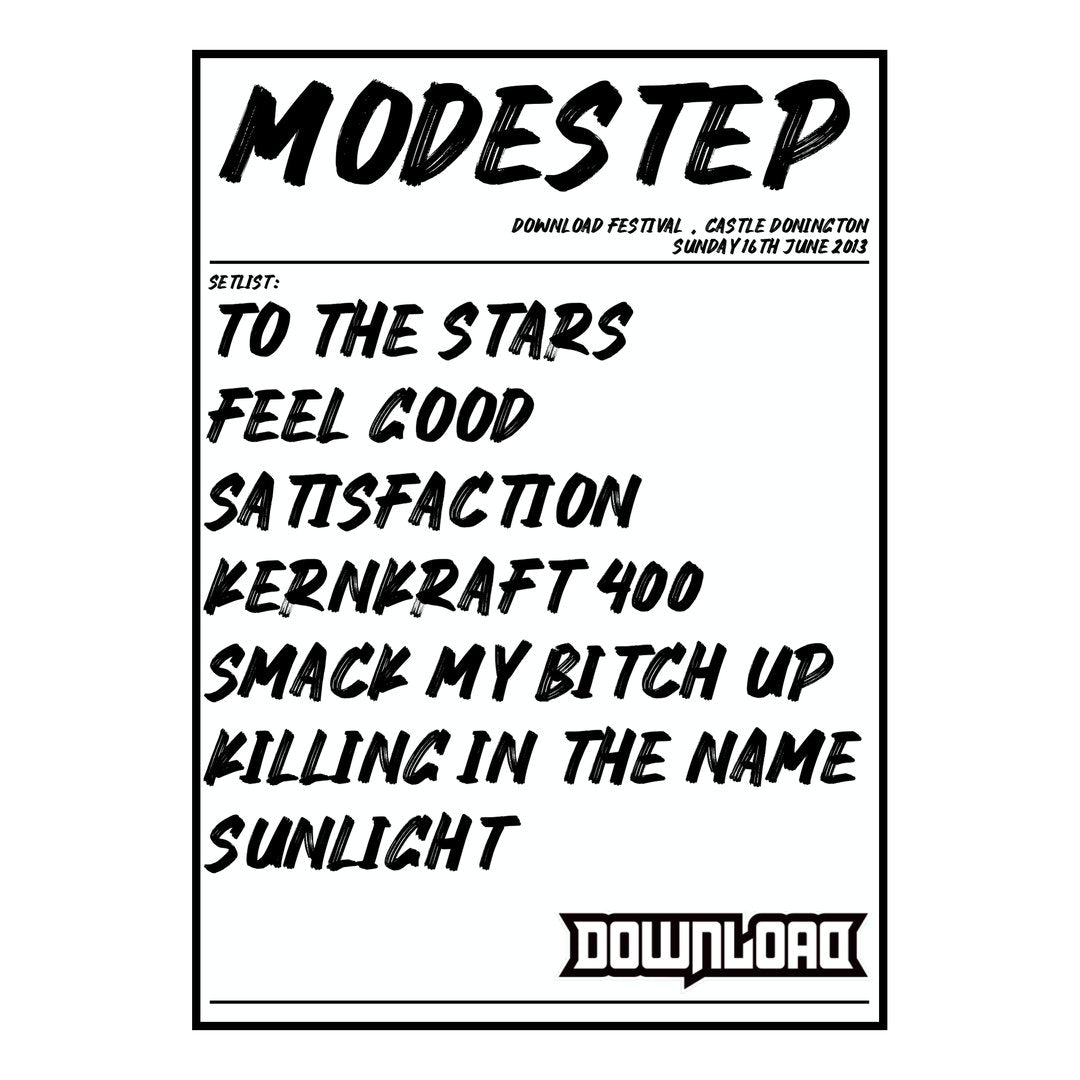 Modestep Castle Donington 16th June 2013 Setlist poster