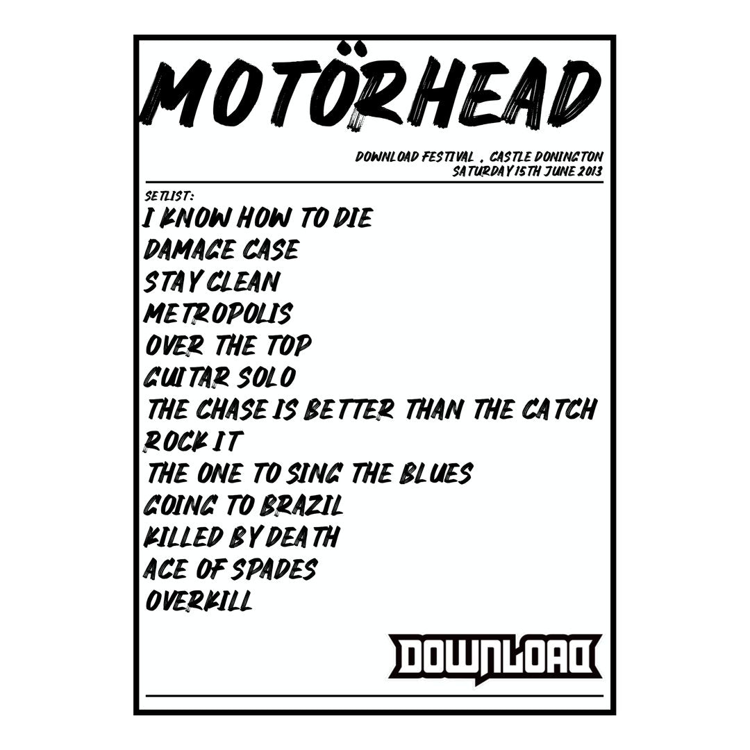 Motörhead Castle Donington 15th June 2013 Setlist poster
