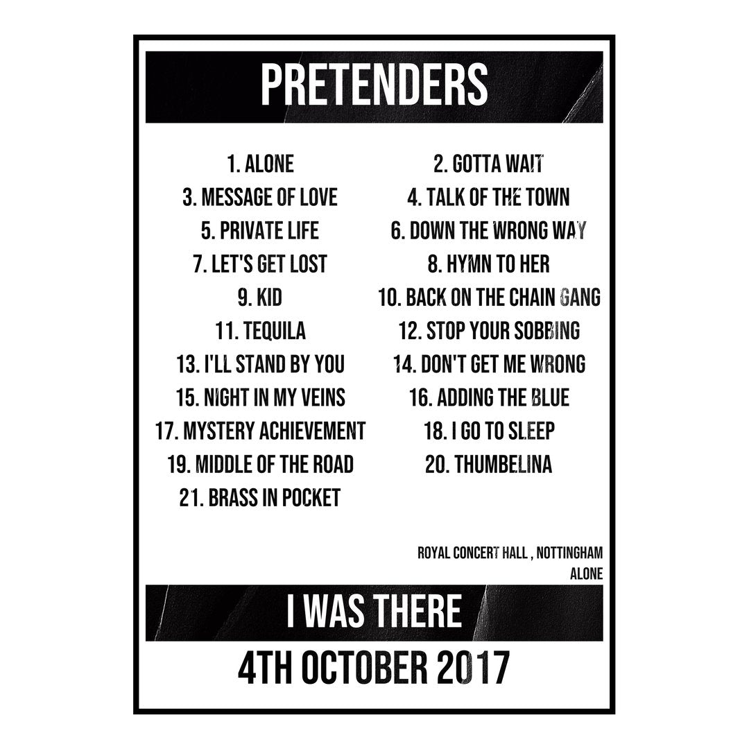 Pretenders Nottingham 4th October 2017 Setlist poster