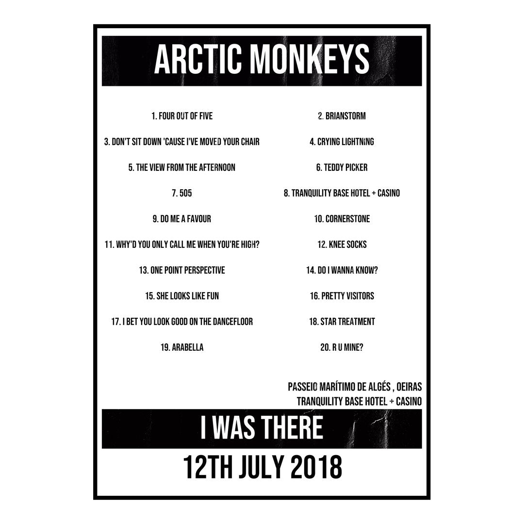 Arctic Monkeys Oeiras 12th July 2018 Setlist poster