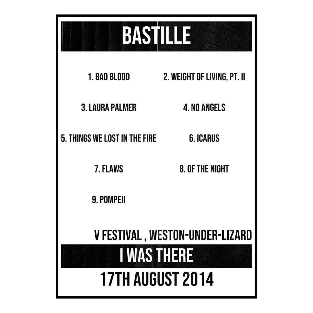 Bastille Weston-under-Lizard 17th August 2014 Setlist poster