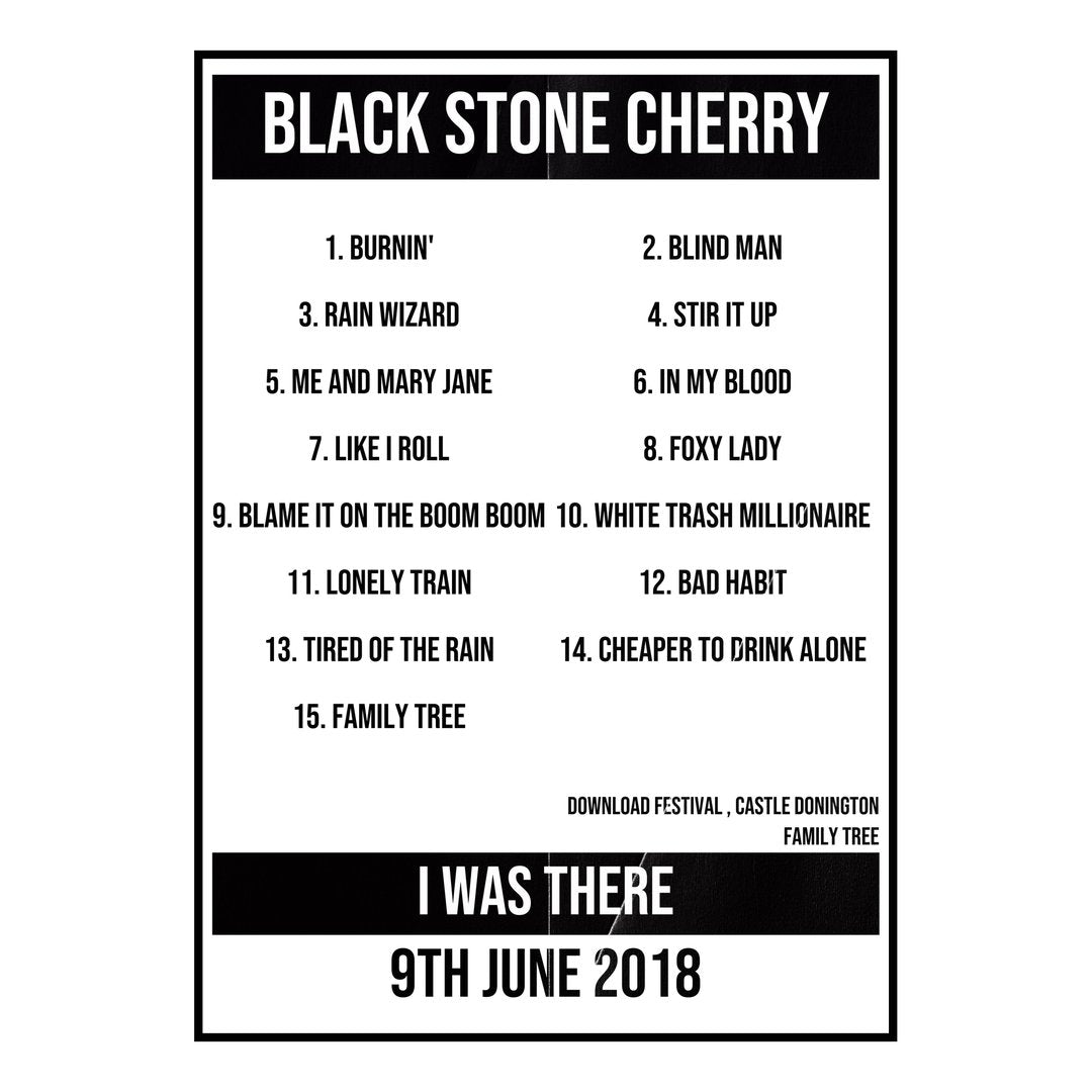 Black Stone Cherry Castle Donington 9th June 2018 Setlist poster