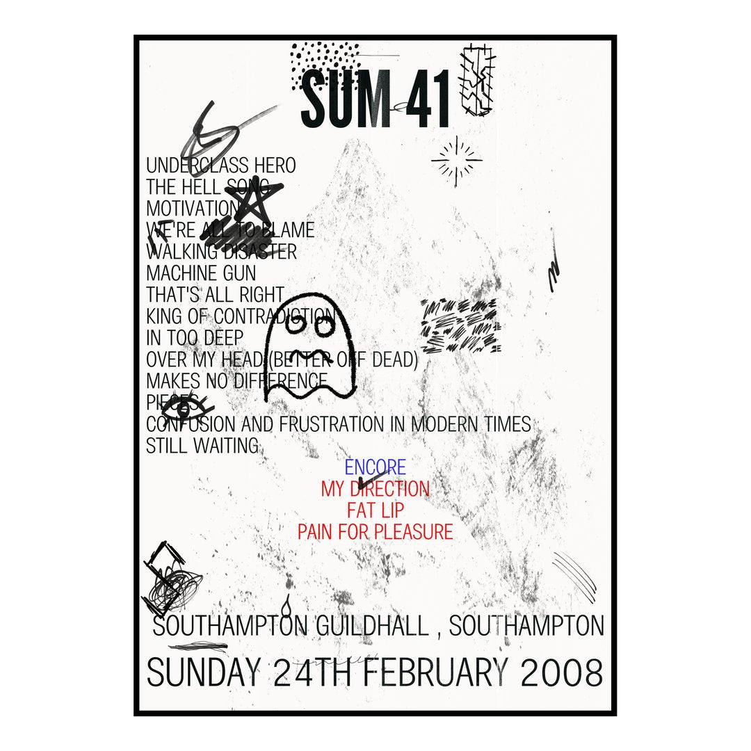 Sum 41 Southampton 24th February 2008 Setlist poster