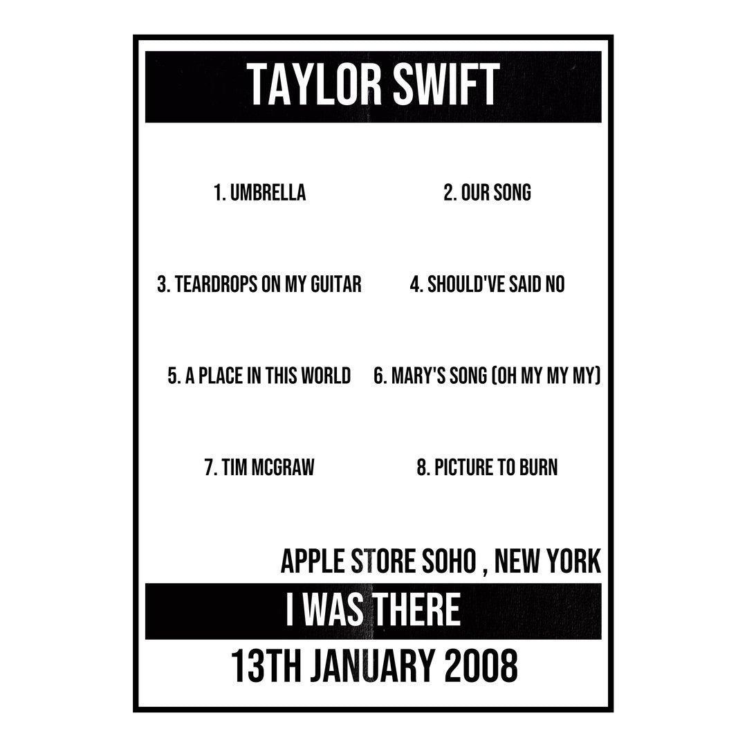 Taylor Swift New York 13th January 2008 Setlist poster