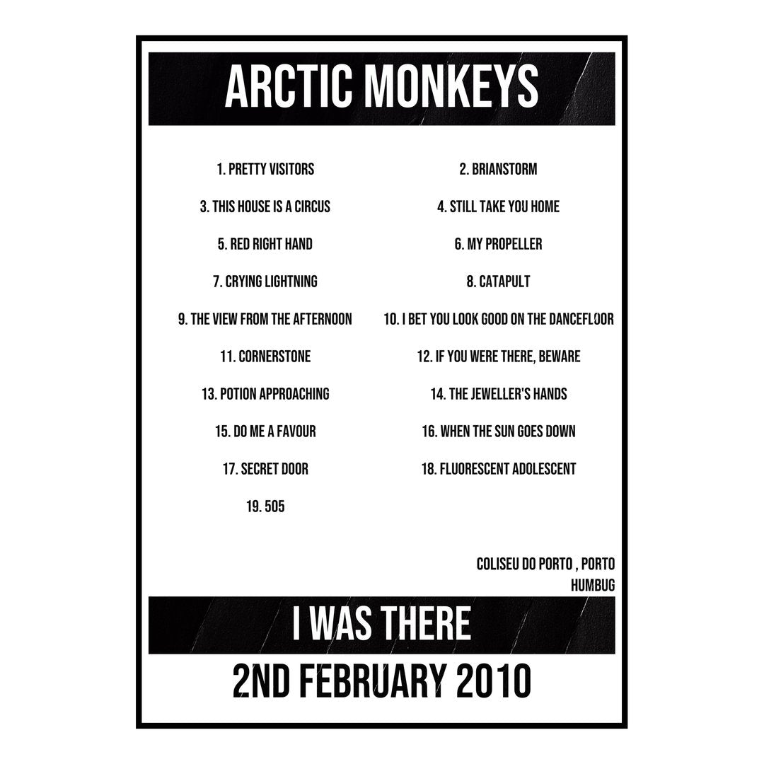 Arctic Monkeys Porto 2nd February 2010 Setlist poster