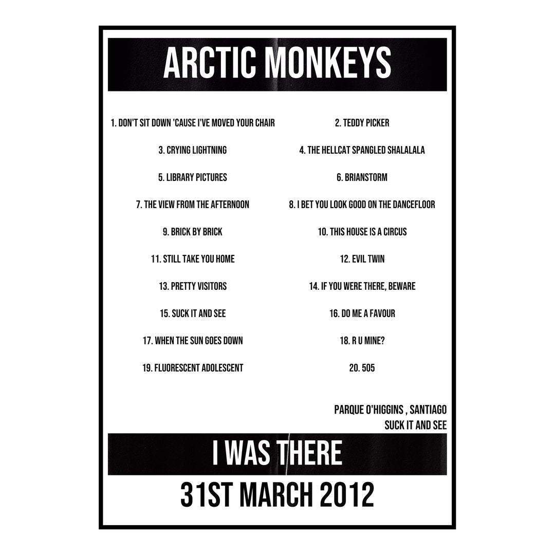 Arctic Monkeys Santiago 31st March 2012 Setlist poster