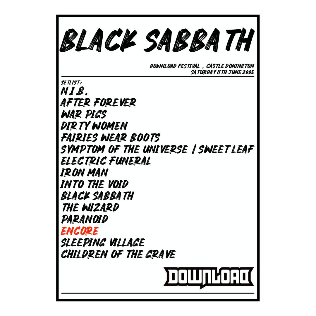 Black Sabbath Castle Donington 11th June 2005 Setlist poster