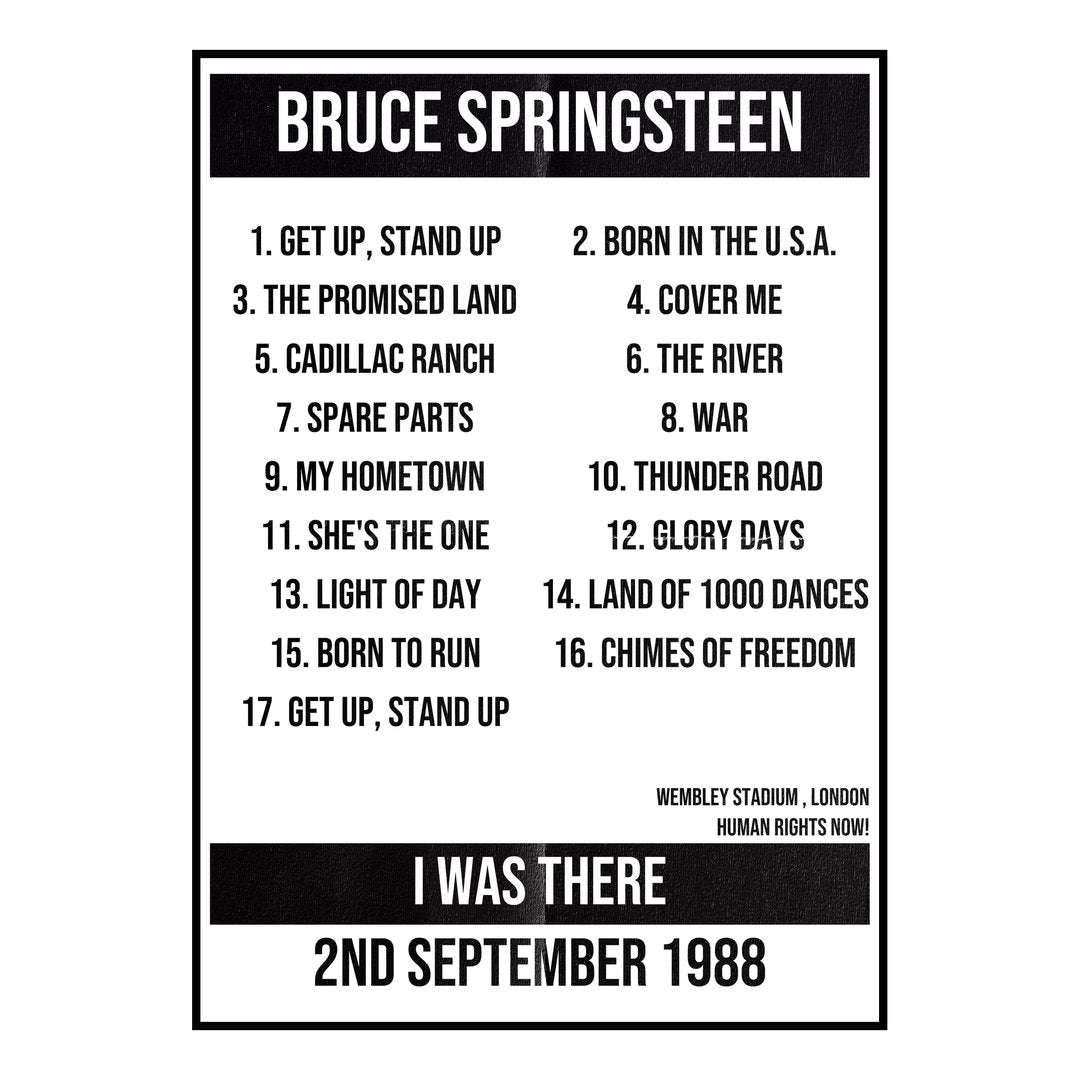 Bruce Springsteen London 2nd September 1988 Setlist poster