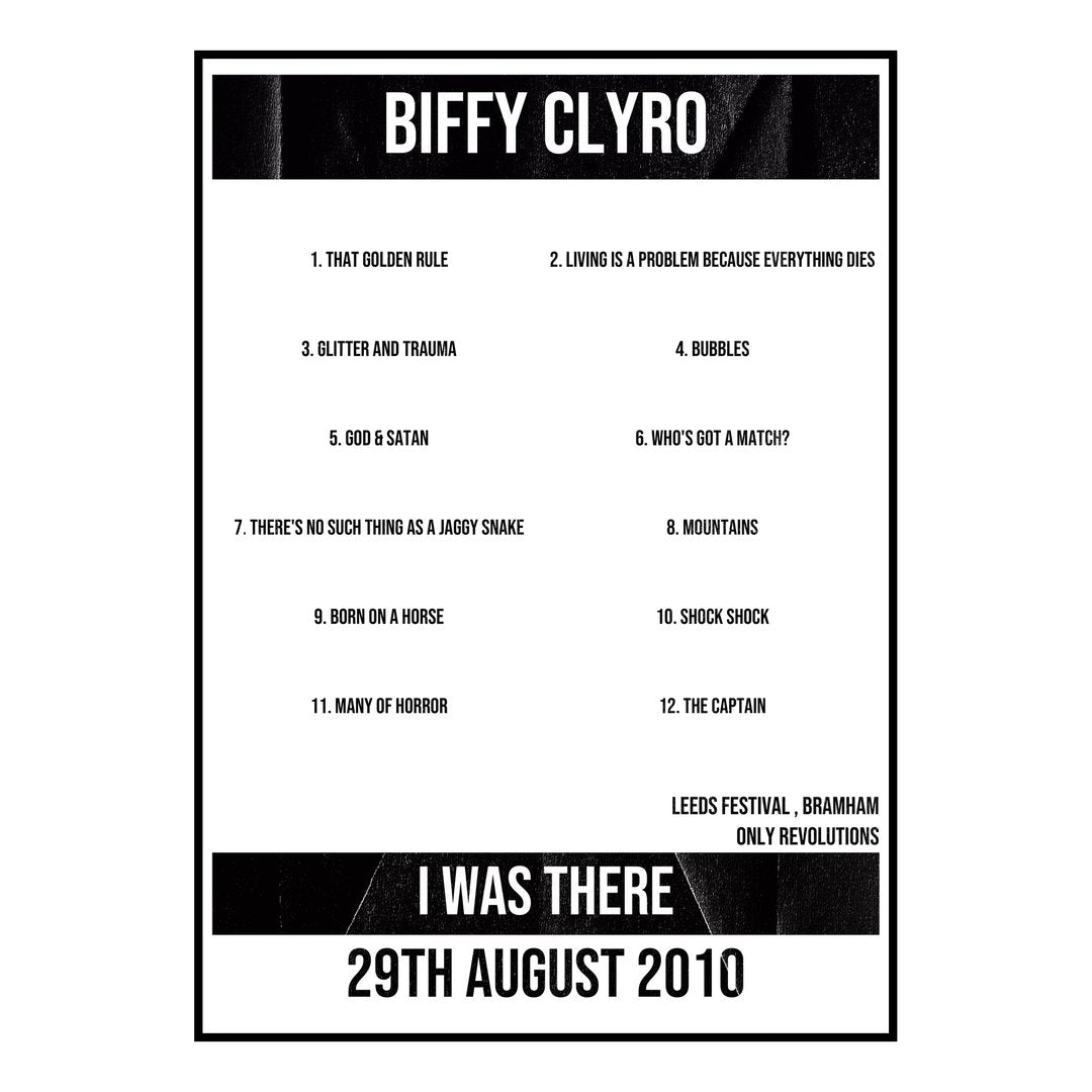 Biffy Clyro Bramham 29th August 2010 Setlist poster