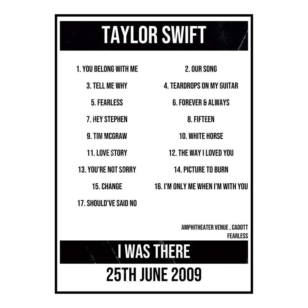 Taylor Swift Cadott 25th June 2009 Setlist poster