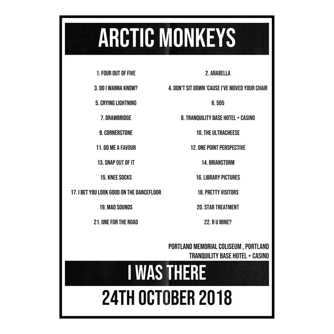 Arctic Monkeys Portland 24th October 2018 Setlist poster