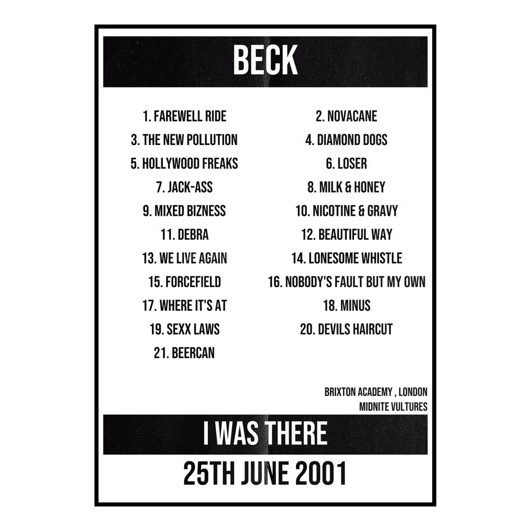Beck London 25th June 2001 Setlist poster