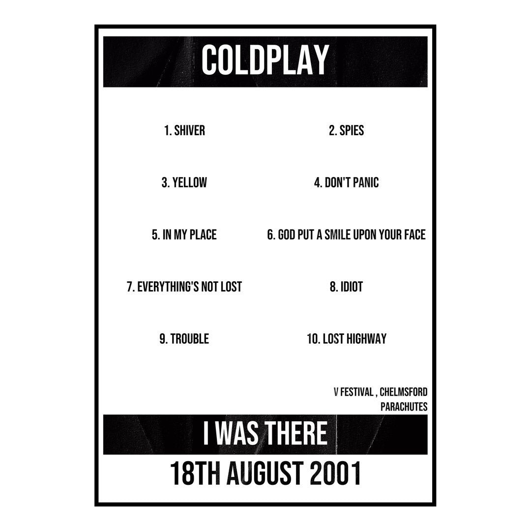 Coldplay Chelmsford 18th August 2001 Setlist poster