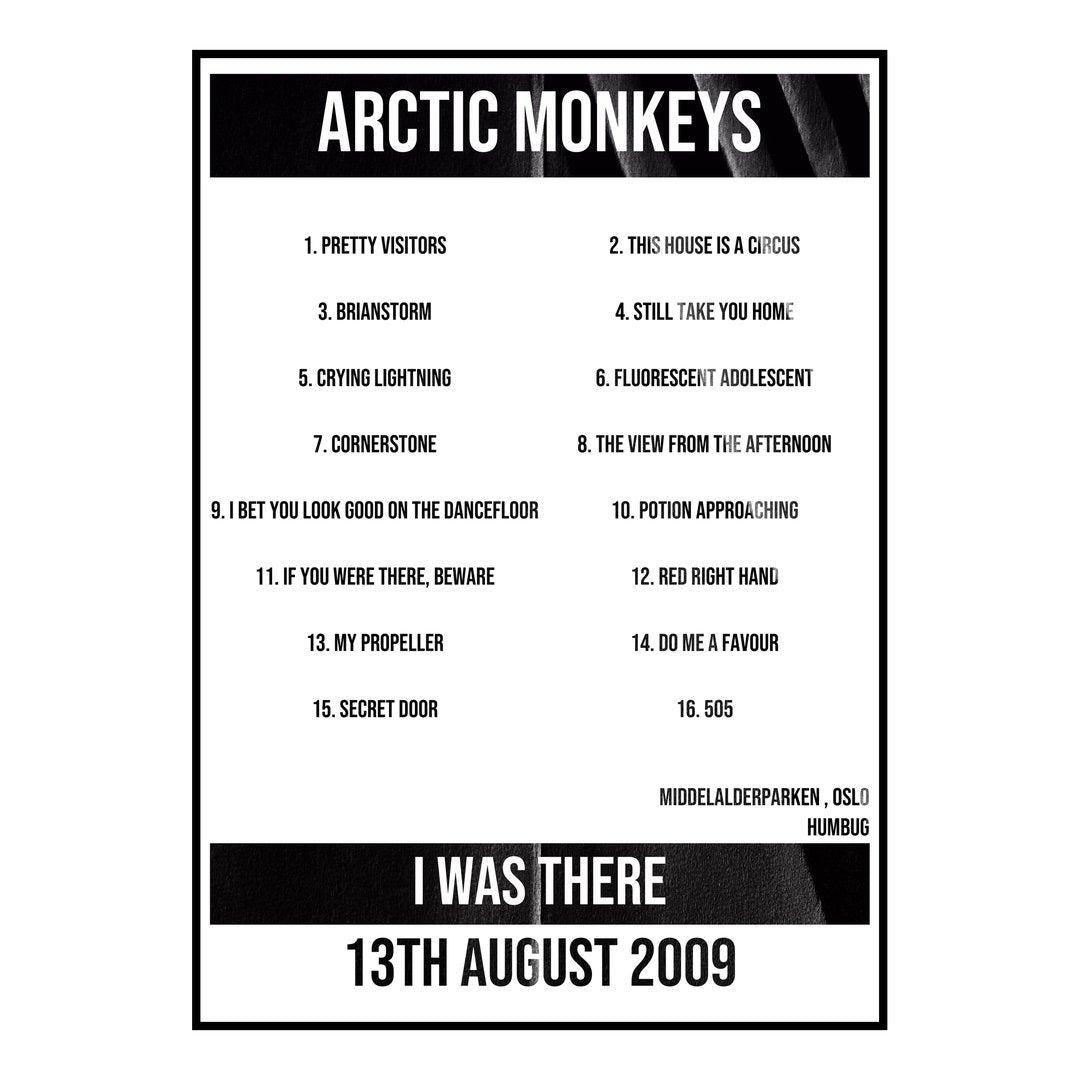 Arctic Monkeys Oslo 13th August 2009 Setlist poster