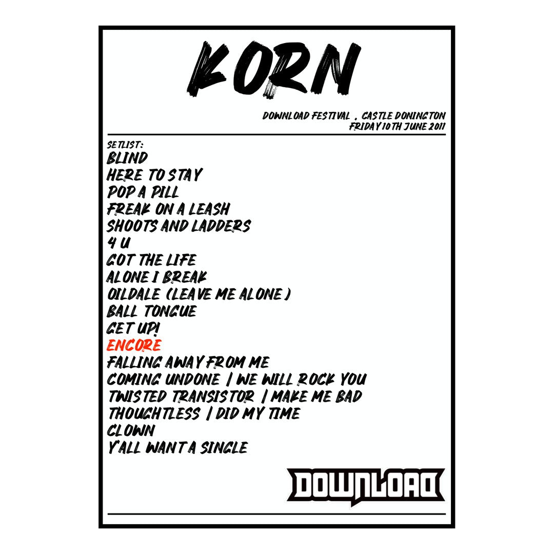 Korn Castle Donington 10th June 2011 Setlist poster