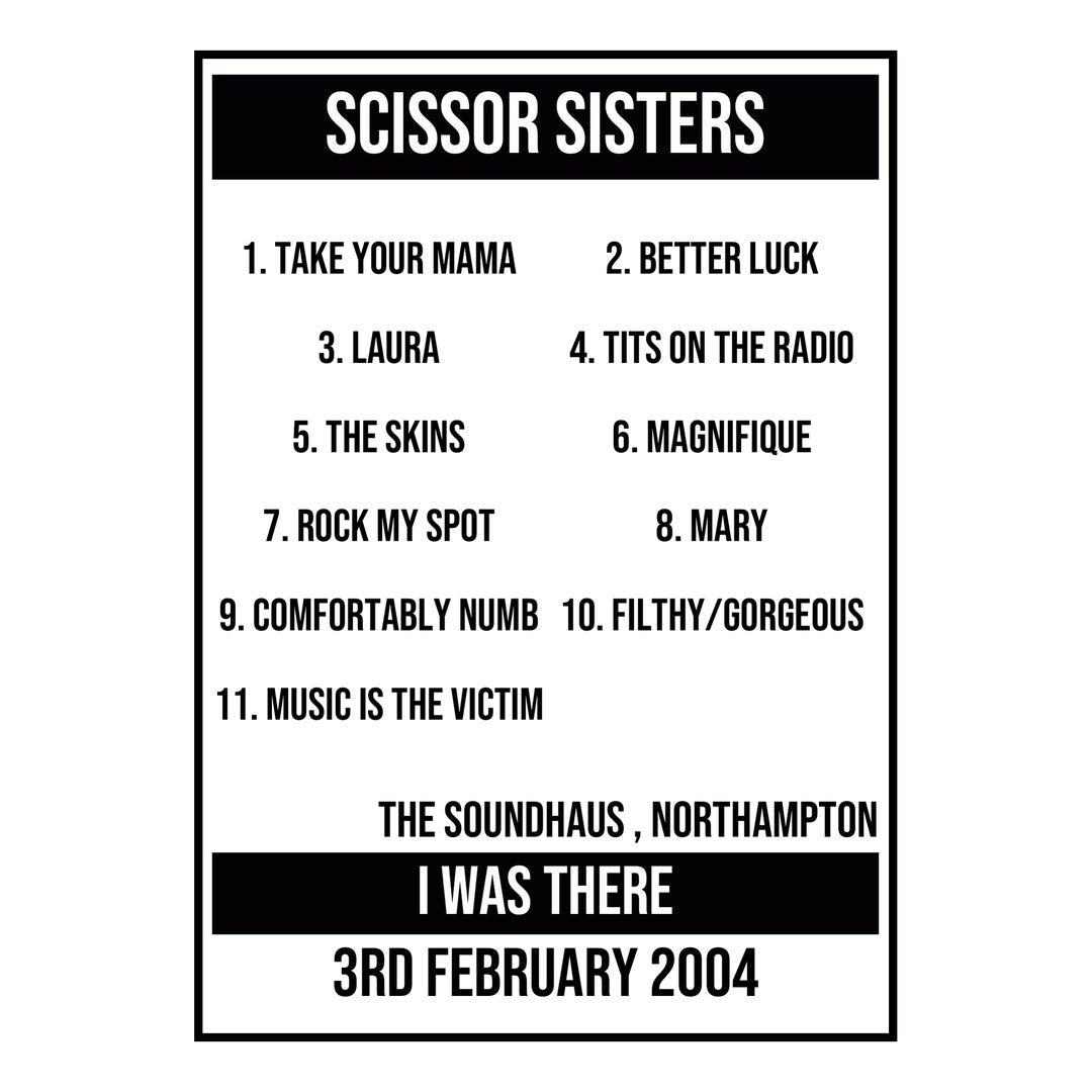 A Setlist Poster Featuring Scissor Sisters Gig from Northampton in 2004