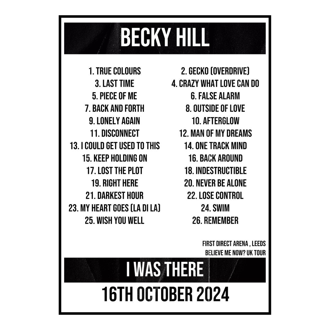 Becky Hill Leeds 16th October 2024 Setlist poster