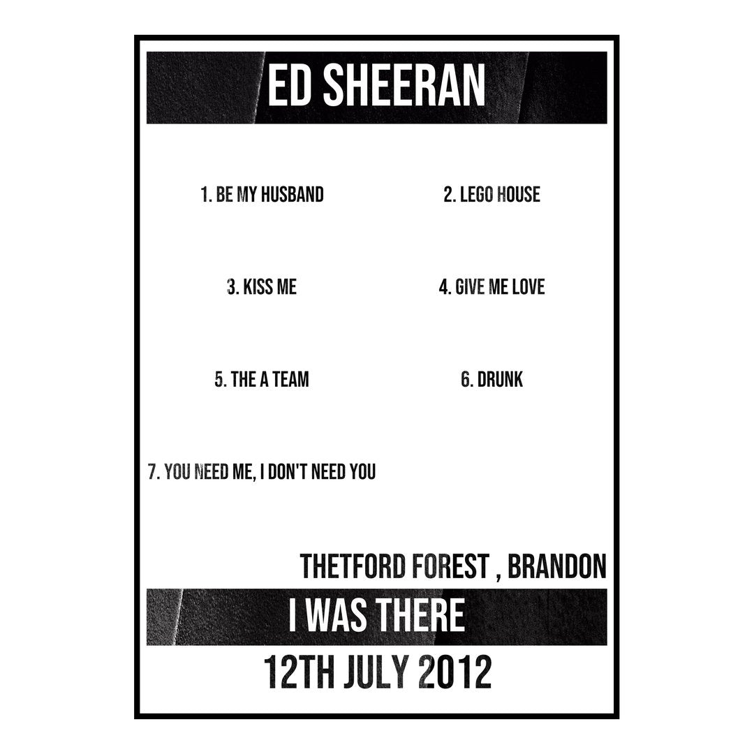 Ed Sheeran Brandon 12th July 2012 Setlist poster