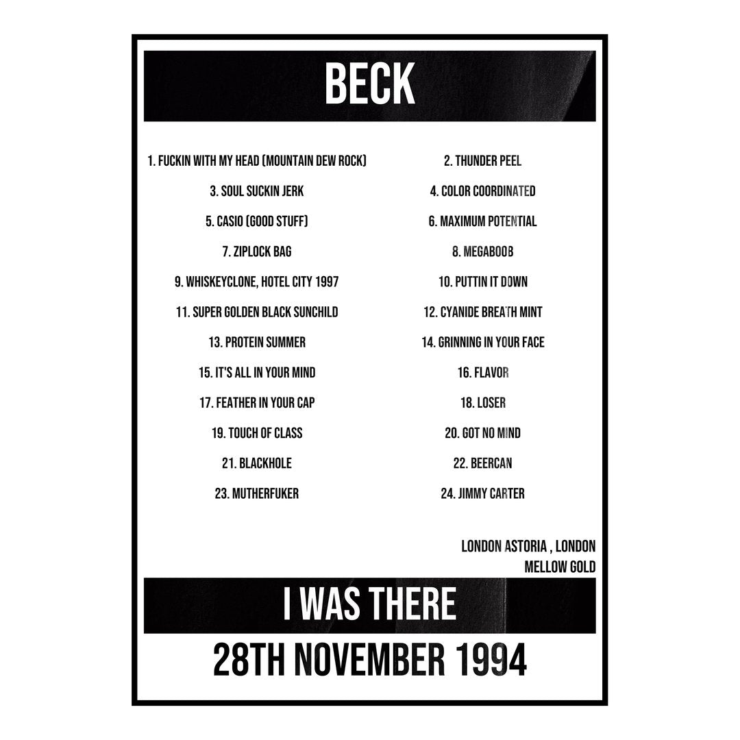 Beck London 28th November 1994 Setlist poster