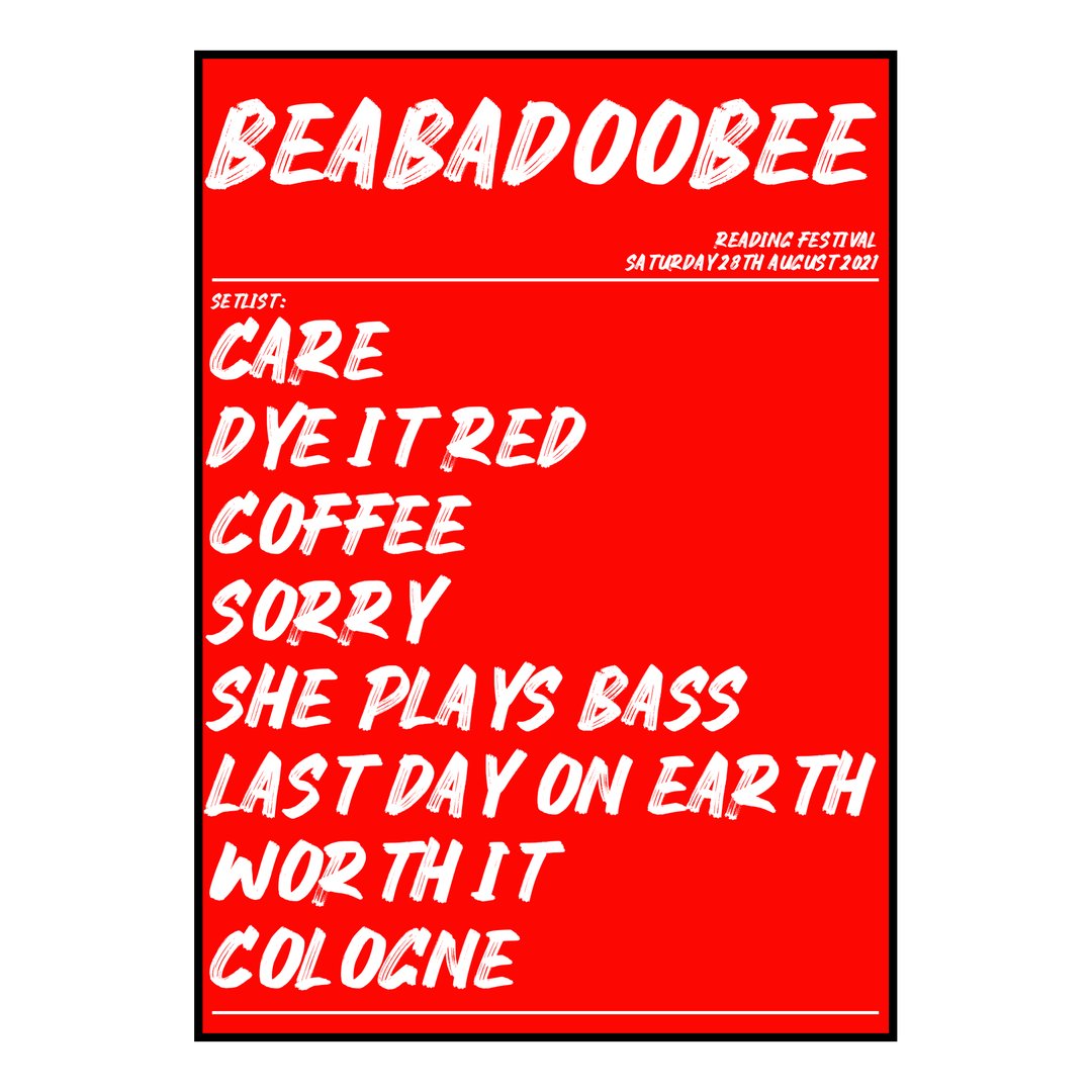 beabadoobee Reading 28th August 2021 Setlist poster