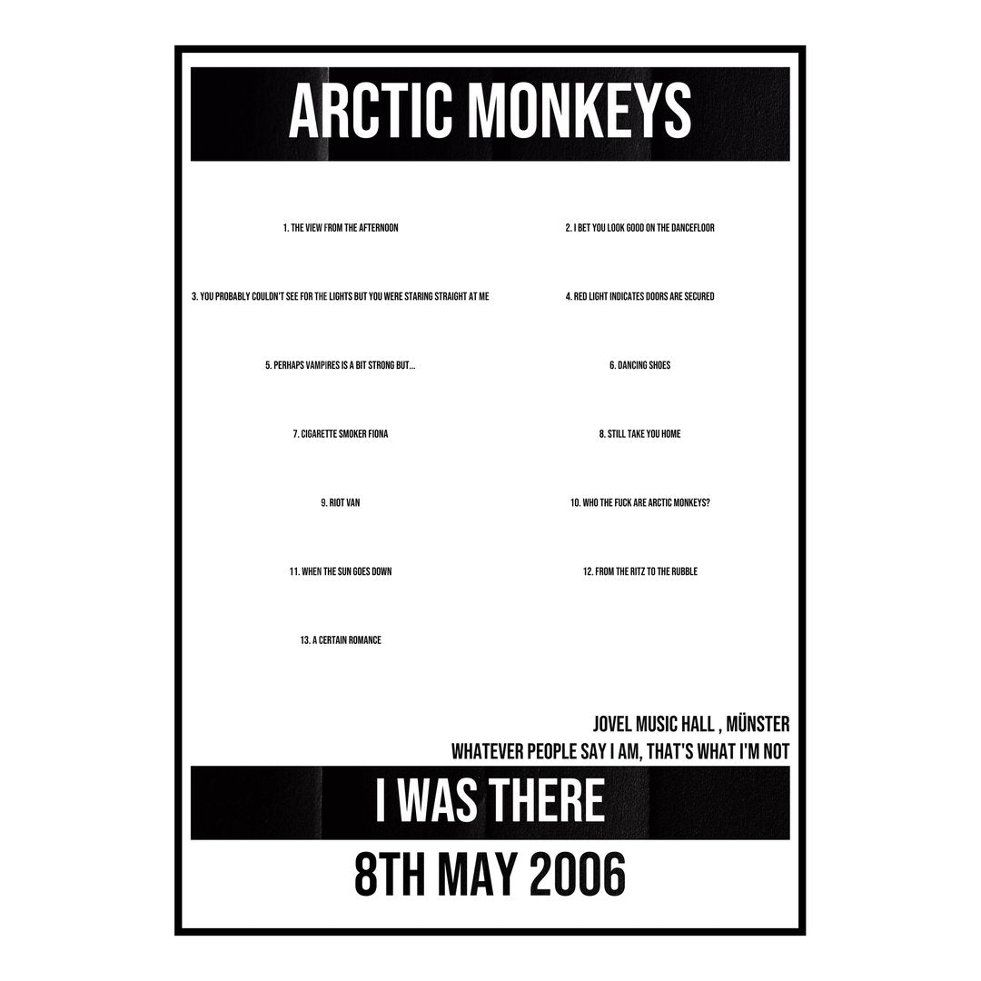 Arctic Monkeys Münster 8th May 2006 Setlist poster