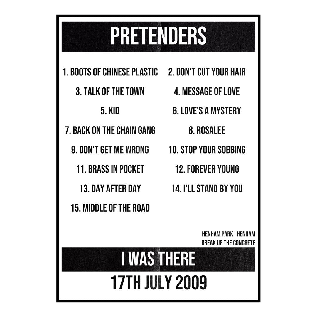 Pretenders Henham 17th July 2009 Setlist poster