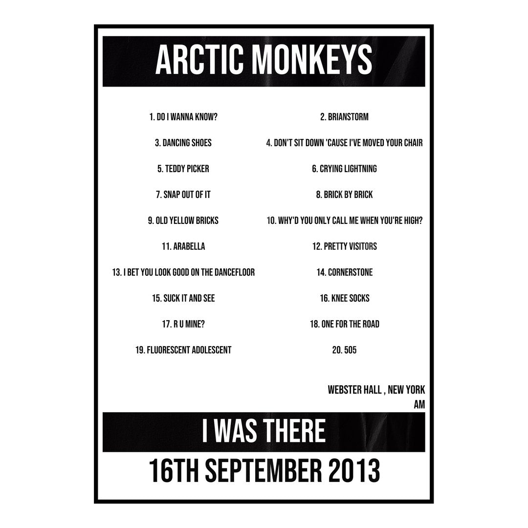 Arctic Monkeys New York 16th September 2013 Setlist poster