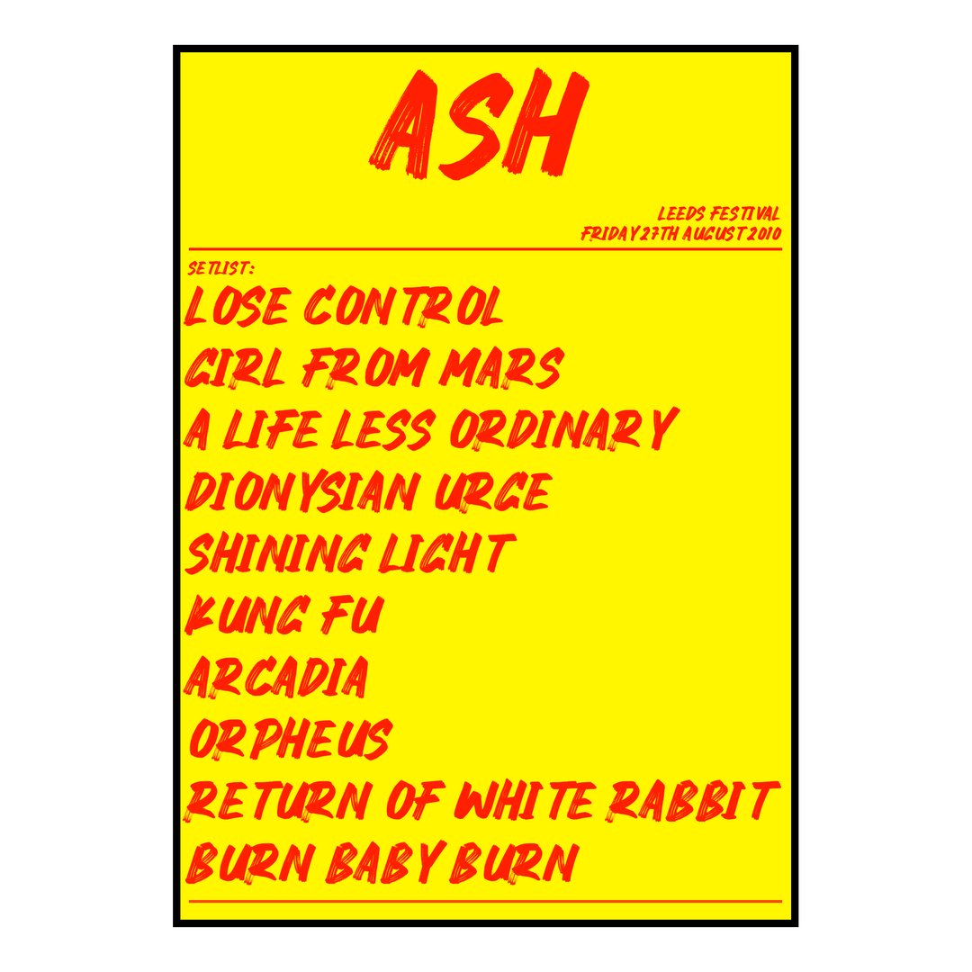 Ash Bramham 27th August 2010 Setlist poster