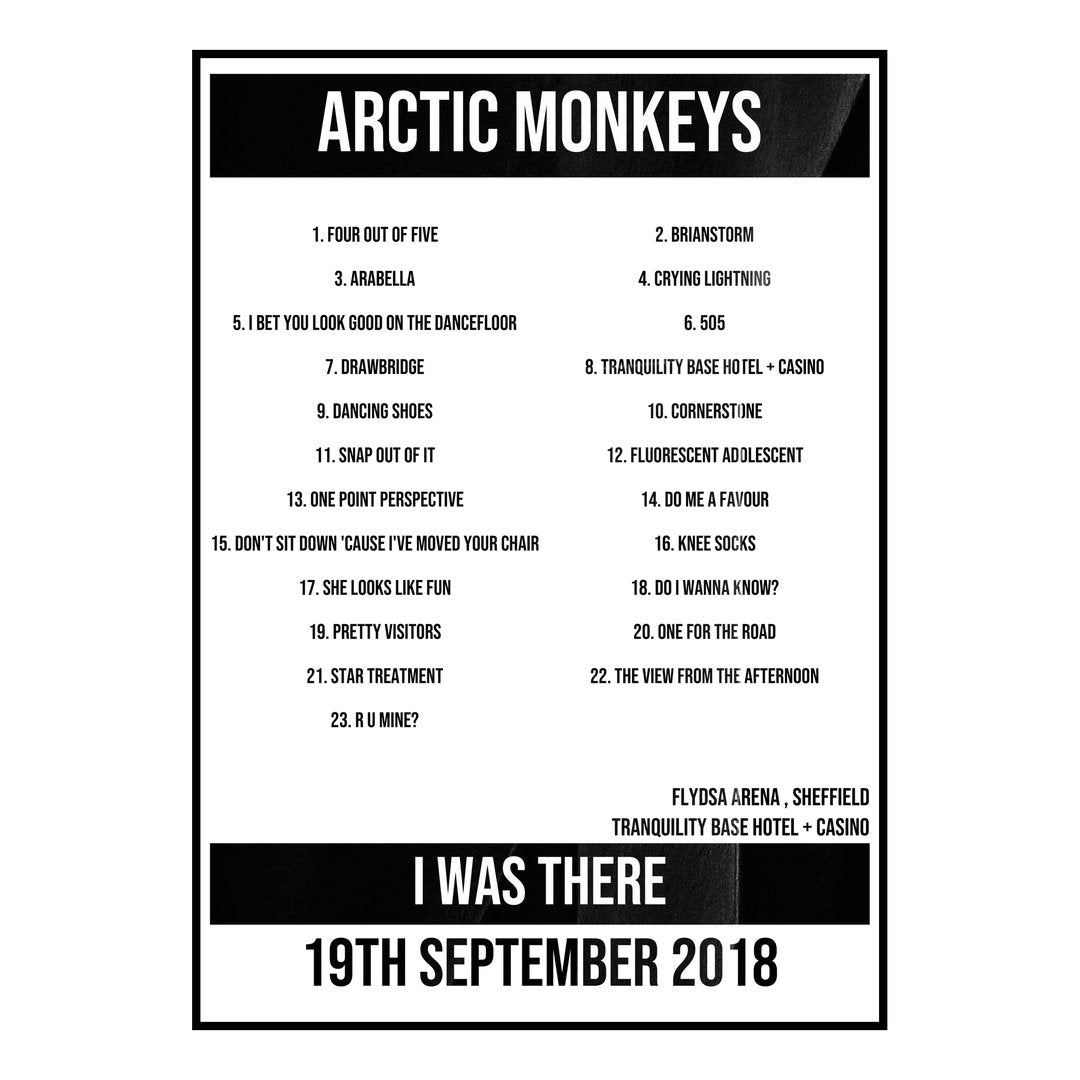 Arctic Monkeys Sheffield 19th September 2018 Setlist poster